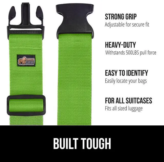 Alt view image 2 of 7 - Heavy Duty Adjustable Luggage Straps for Suitcases, Easy to Identify Travel Belt Connector Holds Suitcase Together, Extends Life of Bag, Strap Connects Two Bags, Accessories 2 Pack Green