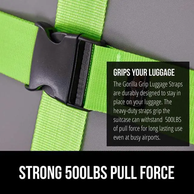 Alt view image 3 of 7 - Heavy Duty Adjustable Luggage Straps for Suitcases, Easy to Identify Travel Belt Connector Holds Suitcase Together, Extends Life of Bag, Strap Connects Two Bags, Accessories 2 Pack Green