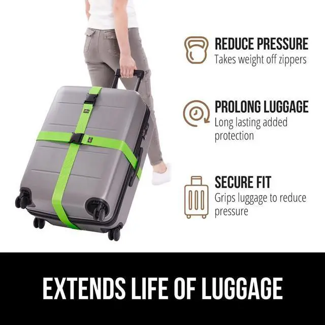 Alt view image 5 of 7 - Heavy Duty Adjustable Luggage Straps for Suitcases, Easy to Identify Travel Belt Connector Holds Suitcase Together, Extends Life of Bag, Strap Connects Two Bags, Accessories 2 Pack Green