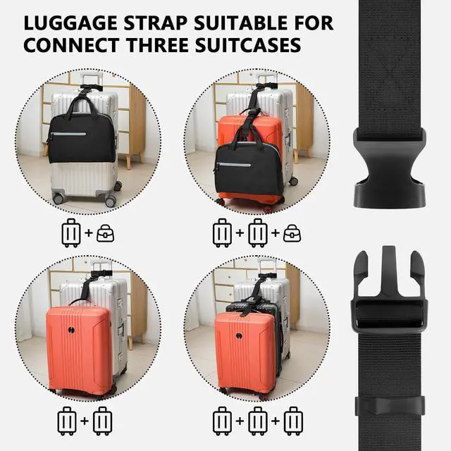 Alt view image 2 of 7 - Luggage Connector Straps, Suitcase Straps to Connect 3 Suitcases Add A Bag, Luggage Straps for Suitcases Adjustable Buckle Belt (Black, 2 Pack)