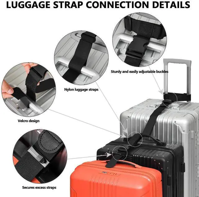 Alt view image 4 of 7 - Luggage Connector Straps, Suitcase Straps to Connect 3 Suitcases Add A Bag, Luggage Straps for Suitcases Adjustable Buckle Belt (Black, 2 Pack)