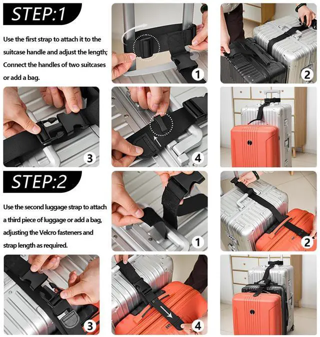 Alt view image 6 of 7 - Luggage Connector Straps, Suitcase Straps to Connect 3 Suitcases Add A Bag, Luggage Straps for Suitcases Adjustable Buckle Belt (Black, 2 Pack)