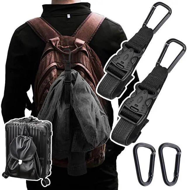 Main image of 2 Pack Add a Bag Luggage Straps - Adjustable Suitcase Belts Travel Accessories - Jacket Gripper Arm Saver Easy to Carry Your Extra Bags (Black,Four Hooks)