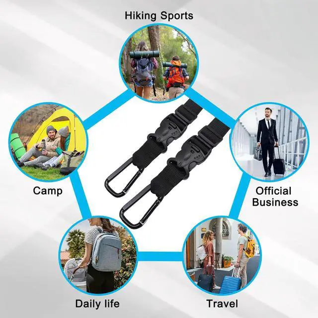 Alt view image 2 of 7 - 2 Pack Add a Bag Luggage Straps - Adjustable Suitcase Belts Travel Accessories - Jacket Gripper Arm Saver Easy to Carry Your Extra Bags (Black,Four Hooks)
