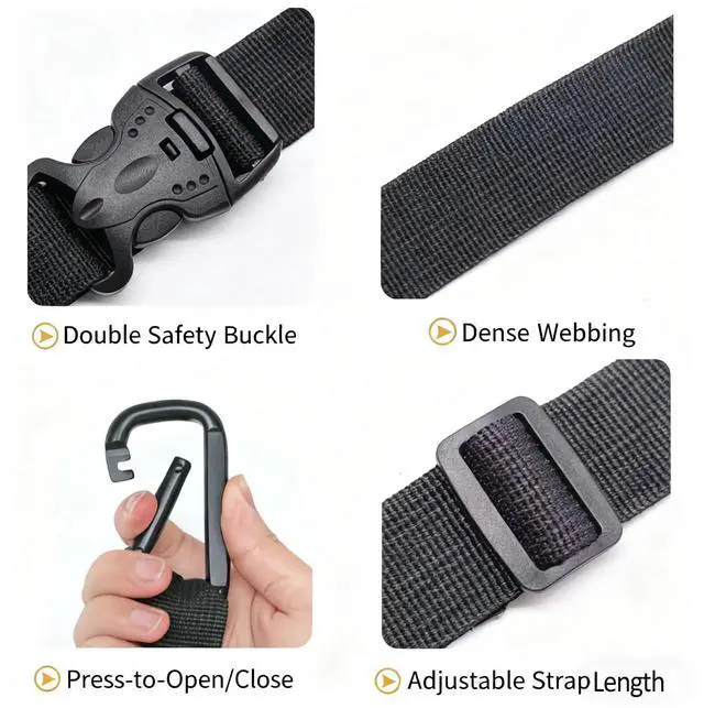 Alt view image 5 of 7 - 2 Pack Add a Bag Luggage Straps - Adjustable Suitcase Belts Travel Accessories - Jacket Gripper Arm Saver Easy to Carry Your Extra Bags (Black,Four Hooks)