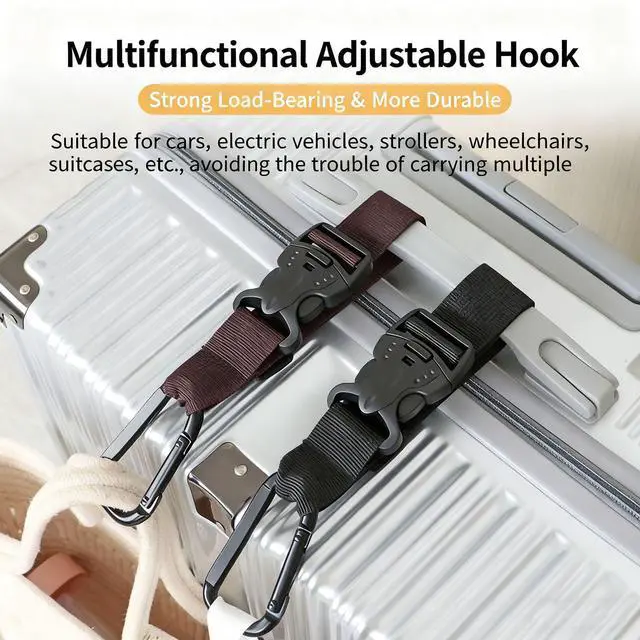 Alt view image 7 of 7 - 2 Pack Add a Bag Luggage Straps - Adjustable Suitcase Belts Travel Accessories - Jacket Gripper Arm Saver Easy to Carry Your Extra Bags (Black,Four Hooks)