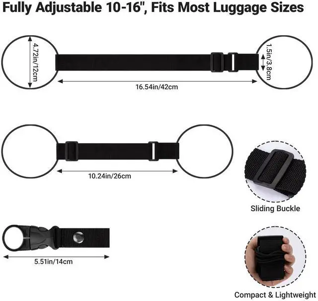 Alt view image 3 of 7 - 3 PCS Luggage Straps, for Suitcases TSA Approved Adjustable Luggage Connector Strapswith Elastic Thick Rope for Connecting Suitcases and Bags Stably with Strap Buckle and Bottle Buckle Clip, Black