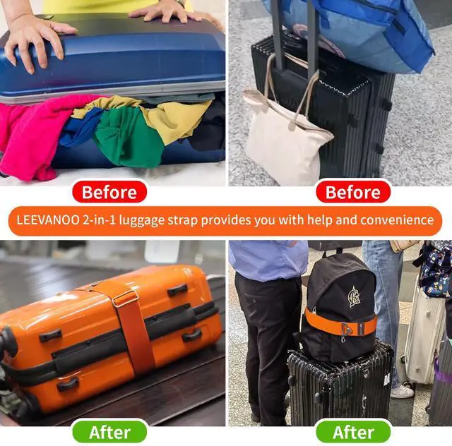 Alt view image 3 of 7 - Luggage Straps for Suitcases Add a Bag Luggage Strap,2-in-1 Travel Belt for Luggage Straps Travel Belt Over Handle for Carry On Bag Adjustable Suitcase Belts Airport Travel Accessories Orange