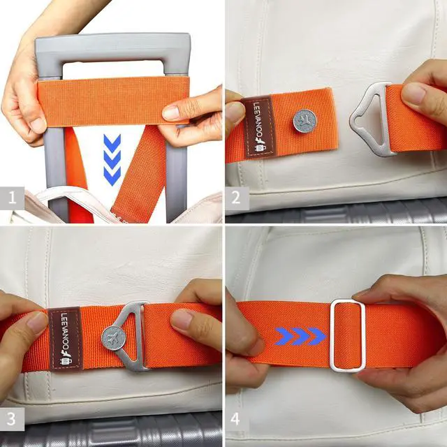 Alt view image 6 of 7 - Luggage Straps for Suitcases Add a Bag Luggage Strap,2-in-1 Travel Belt for Luggage Straps Travel Belt Over Handle for Carry On Bag Adjustable Suitcase Belts Airport Travel Accessories Orange