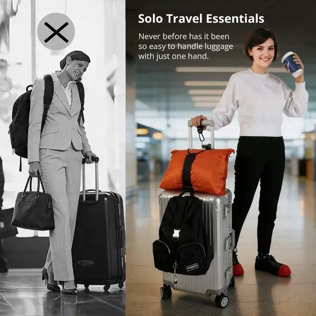 Alt view image 2 of 7 - Luggage Strap and Hooks 3PCS for Securing Belongings to Suitcase, Adjustable Connector Strap Add a Bag or Backpack, Connect 2 Similar Size Suitcases, 2 Hooks with Velcro Fixing Travel Accessories