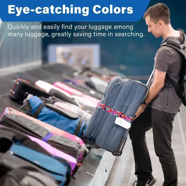 Alt view image 5 of 7 - 2 Pack Luggage Straps for Suitcases, Adjustable Travel Belt with Double Lock and Quick Release Buckle, Heavy Duty Nylon Bag Packing Strap, Bright Identifiers Business Travel Accessories-Colorful Block
