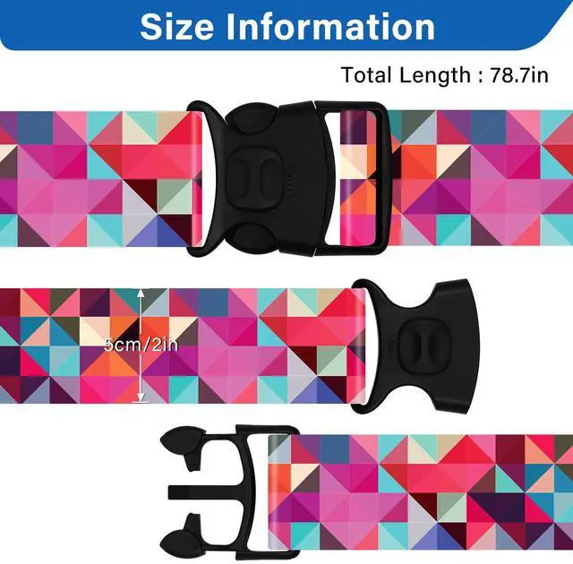 Alt view image 3 of 7 - 2 Pack Luggage Straps for Suitcases, Adjustable Travel Belt with Double Lock and Quick Release Buckle, Heavy Duty Nylon Bag Packing Strap, Bright Identifiers Business Travel Accessories-Colorful Block