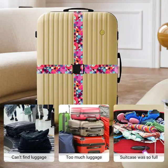 Alt view image 7 of 7 - 2 Pack Luggage Straps for Suitcases, Adjustable Travel Belt with Double Lock and Quick Release Buckle, Heavy Duty Nylon Bag Packing Strap, Bright Identifiers Business Travel Accessories-Colorful Block