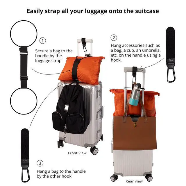 Alt view image 3 of 7 - Luggage Strap and Hooks 3PCS for Securing Belongings to Suitcase, Adjustable Connector Strap Add a Bag or Backpack, Connect 2 Similar Size Suitcases, 2 Hooks with Velcro Fixing Travel Accessories