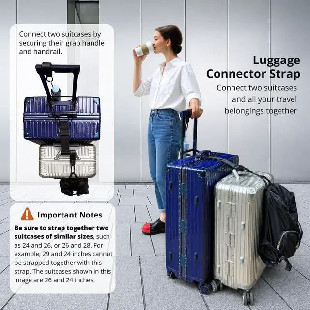 Alt view image 5 of 7 - Luggage Strap and Hooks 3PCS for Securing Belongings to Suitcase, Adjustable Connector Strap Add a Bag or Backpack, Connect 2 Similar Size Suitcases, 2 Hooks with Velcro Fixing Travel Accessories