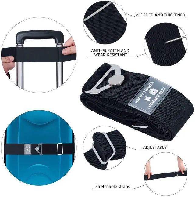 Alt view image 3 of 7 - 2-in-1 Travel Belt for Luggage, Luggage Straps for Add a Bag Adjustable Suitcase Straps with Alloy Buckle Elastic Bungees Belt Hands-Free for Airport, Personalized Travel Accessories (Black)
