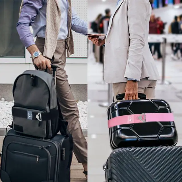Alt view image 4 of 7 - 2-in-1 Travel Belt for Luggage, Luggage Straps for Add a Bag Adjustable Suitcase Straps with Alloy Buckle Elastic Bungees Belt Hands-Free for Airport, Personalized Travel Accessories (Black)