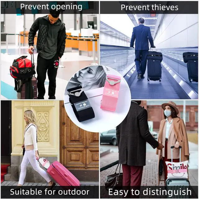 Alt view image 7 of 7 - 2-in-1 Travel Belt for Luggage, Luggage Straps for Add a Bag Adjustable Suitcase Straps with Alloy Buckle Elastic Bungees Belt Hands-Free for Airport, Personalized Travel Accessories (Black)