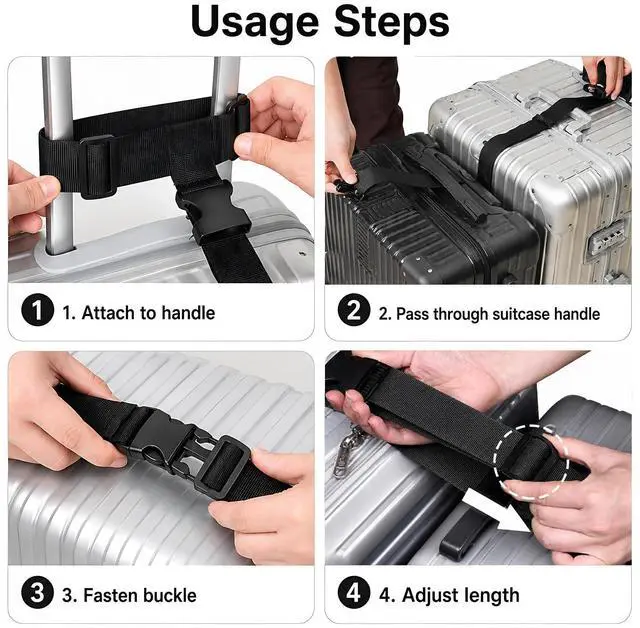 Alt view image 4 of 7 - 2 Pack Luggage Straps for Suitcases, Adjustable Luggage Straps with Buckle Belt to Connect 3 Suitcases, T-Type and Normal Luggage Connector Straps for Family Outings Urban Commuting(Black)