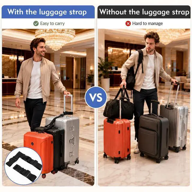 Alt view image 6 of 7 - 2 Pack Luggage Straps for Suitcases, Adjustable Luggage Straps with Buckle Belt to Connect 3 Suitcases, T-Type and Normal Luggage Connector Straps for Family Outings Urban Commuting(Black)
