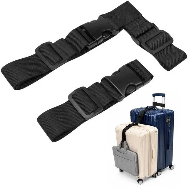Main image of 2 Pack Luggage Straps for Suitcases, Adjustable Luggage Straps with Buckle Belt to Connect 3 Suitcases, T-Type and Normal Luggage Connector Straps for Family Outings Urban Commuting(Black)
