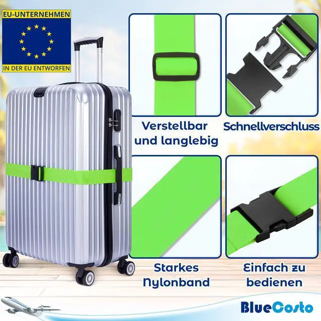 Alt view image 2 of 7 - Luggage Straps for Suitcases - TSA Approved - Neon Green, 4 PK - Premium Nylon Belts for Suitcase, Briefcase & Travel Bag - Adjustable Strap Length 46" - 78"