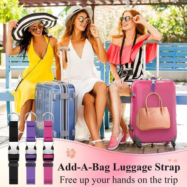Alt view image 5 of 6 - 3 Pcs Add a Bag Luggage Straps Gripper Heavy Duty Jacket Valises Strap for Travel Belt with Buckle Adjustable Baggage(Purple, Black, Pink)