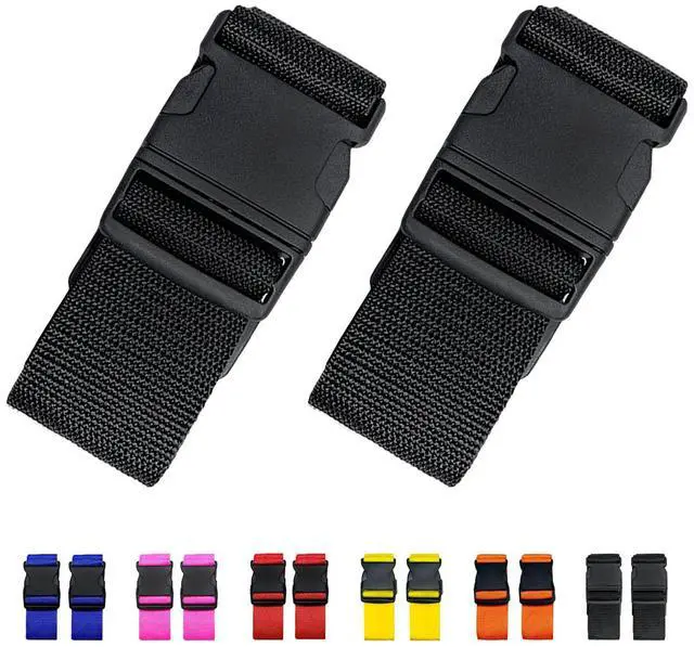 Main image of 2 Pack Suitcase Straps, Bright Color Adjustable Luggage Belts, TSA Approved (Black)