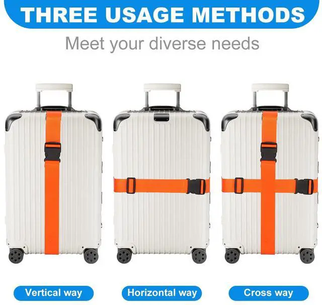 Alt view image 4 of 7 - 4 Pack Luggage Straps, Adjustable Travel Suitcase Belt Secure Lock Straps to Prevent Bursting, for Suitcases Briefcase & Travel Bags, Extends Life of Bag, 40''-78'' Length (Orange)