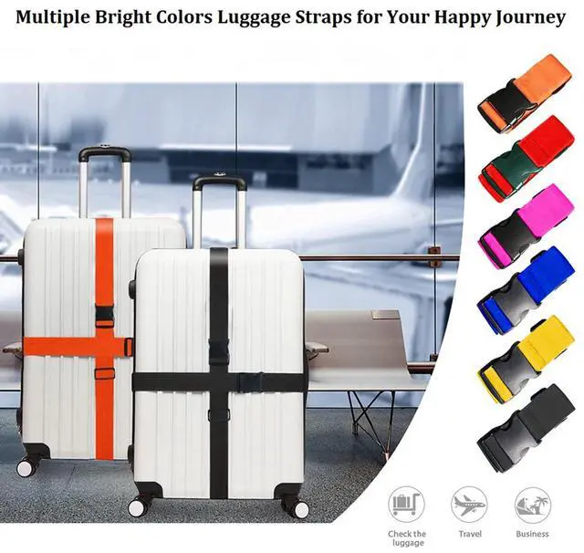 Alt view image 6 of 6 - 2 Pack Suitcase Straps, Bright Color Adjustable Luggage Belts, TSA Approved (Black)