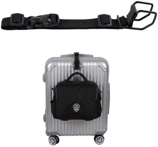 Main image of J Hook Luggage Strap Add a Bag Hook Hanger Strap, Adjustable attaches Briefcase Together (Black-Normal Size)