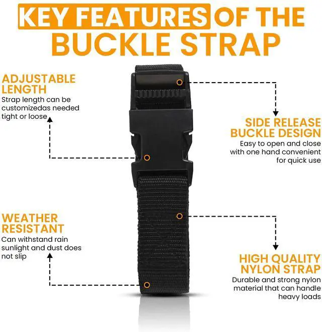 Alt view image 3 of 7 - Utility Strap with Quick-Release Buckle, Black, 72-Inch, 6-Pack