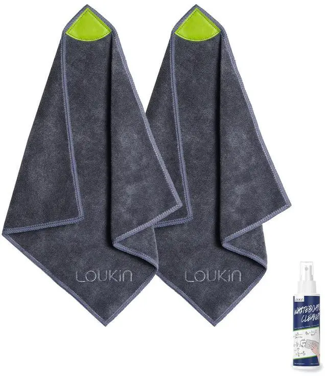 Main image of 2 Pack Magnetic Cleaning Cloth, Microfiber Dry Erase Eraser, Washable Whiteboard Cleaning Cloth for Classroom, Home and Office, Grey, 12" x 12" - 3.4 fl oz Whiteboard Cleaner Included