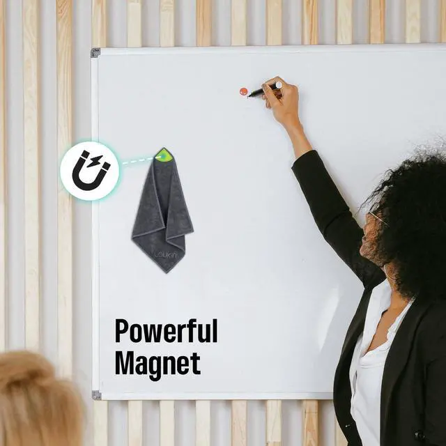 Alt view image 2 of 7 - 2 Pack Magnetic Cleaning Cloth, Microfiber Dry Erase Eraser, Washable Whiteboard Cleaning Cloth for Classroom, Home and Office, Grey, 12" x 12" - 3.4 fl oz Whiteboard Cleaner Included