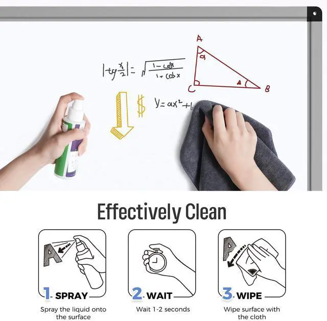 Alt view image 3 of 7 - 2 Pack Magnetic Cleaning Cloth, Microfiber Dry Erase Eraser, Washable Whiteboard Cleaning Cloth for Classroom, Home and Office, Grey, 12" x 12" - 3.4 fl oz Whiteboard Cleaner Included