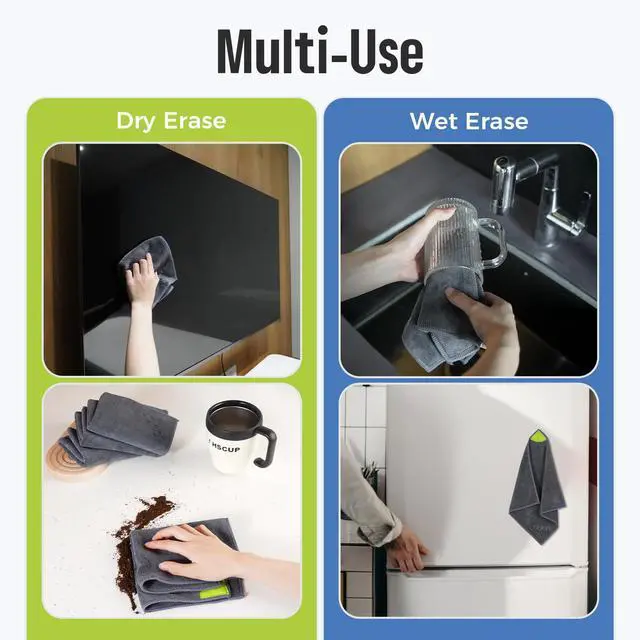 Alt view image 5 of 7 - 2 Pack Magnetic Cleaning Cloth, Microfiber Dry Erase Eraser, Washable Whiteboard Cleaning Cloth for Classroom, Home and Office, Grey, 12" x 12" - 3.4 fl oz Whiteboard Cleaner Included