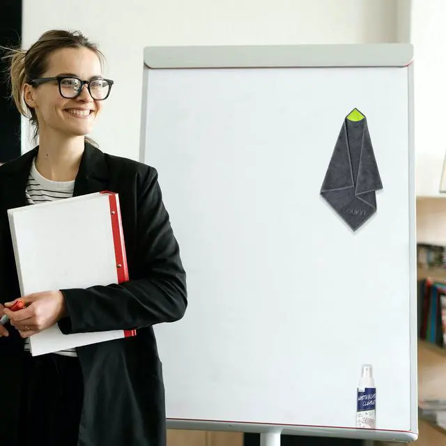Alt view image 7 of 7 - 2 Pack Magnetic Cleaning Cloth, Microfiber Dry Erase Eraser, Washable Whiteboard Cleaning Cloth for Classroom, Home and Office, Grey, 12" x 12" - 3.4 fl oz Whiteboard Cleaner Included