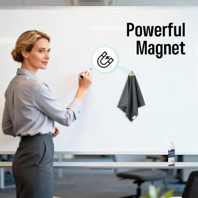 Alt view image 2 of 7 - 2 Pack Magnetic Whiteboard Cleaning Cloth, Dry Erase Cleaning Cloth for Classroom, Home and Office Use, Reusable & Washable, Gray, 12" x 12", 1 Bottle of 3.4 fl oz Whiteboard Cleaner Included