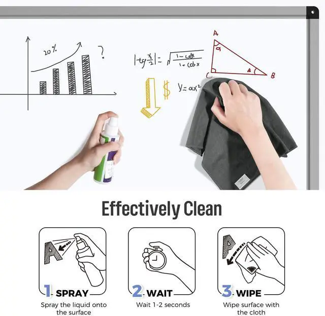 Alt view image 4 of 7 - 2 Pack Magnetic Whiteboard Cleaning Cloth, Dry Erase Cleaning Cloth for Classroom, Home and Office Use, Reusable & Washable, Gray, 12" x 12", 1 Bottle of 3.4 fl oz Whiteboard Cleaner Included