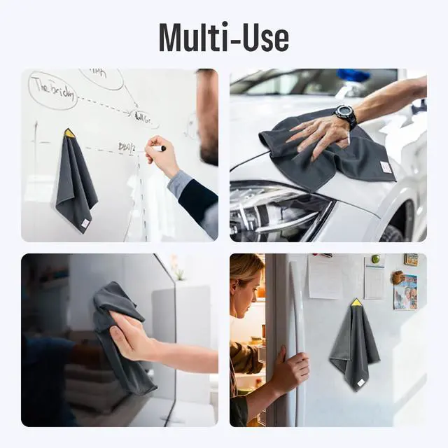 Alt view image 5 of 7 - 2 Pack Magnetic Whiteboard Cleaning Cloth, Dry Erase Cleaning Cloth for Classroom, Home and Office Use, Reusable & Washable, Gray, 12" x 12", 1 Bottle of 3.4 fl oz Whiteboard Cleaner Included