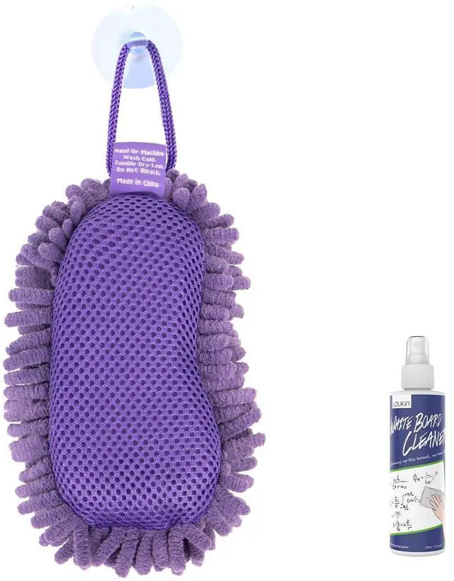 Main image of Shag Dry Erase Eraser (3.4 Fl Oz Whiteboard Cleaner Included), Whiteboard Eraser with Suction Cup, Microfiber, Washable, for Classroom, Home and Office Use, Purple