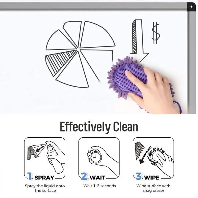 Alt view image 2 of 7 - Shag Dry Erase Eraser (3.4 Fl Oz Whiteboard Cleaner Included), Whiteboard Eraser with Suction Cup, Microfiber, Washable, for Classroom, Home and Office Use, Purple