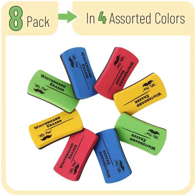 Alt view image 2 of 7 - Magnetic Dry Erase Erasers, 4" x 2", 8 Pack, Assorted Colors