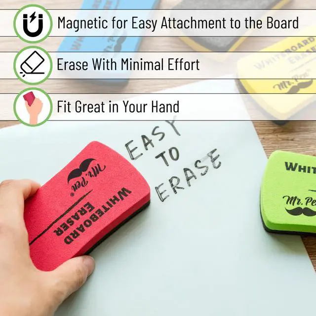 Alt view image 4 of 7 - Magnetic Dry Erase Erasers, 4" x 2", 8 Pack, Assorted Colors