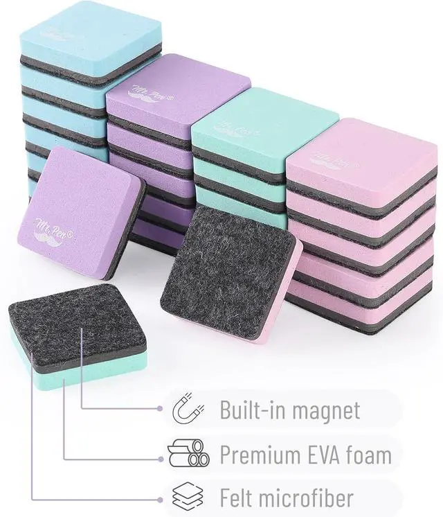 Alt view image 4 of 7 - Mini Magnetic Dry Erase Erasers, 2" x 2", 24 Pack