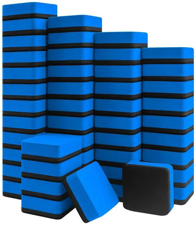 Main image of Mini Dry Erase Erasers, 48 Pack Magnetic Whiteboard Dry Erasers Chalkboard Cleaner Wiper for Kids and Classroom Teacher Supplies, Home and Office (2 x 2 Inch) Blue
