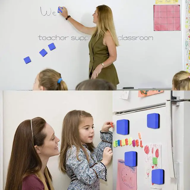 Alt view image 6 of 6 - Mini Dry Erase Erasers, 48 Pack Magnetic Whiteboard Dry Erasers Chalkboard Cleaner Wiper for Kids and Classroom Teacher Supplies, Home and Office (2 x 2 Inch) Blue