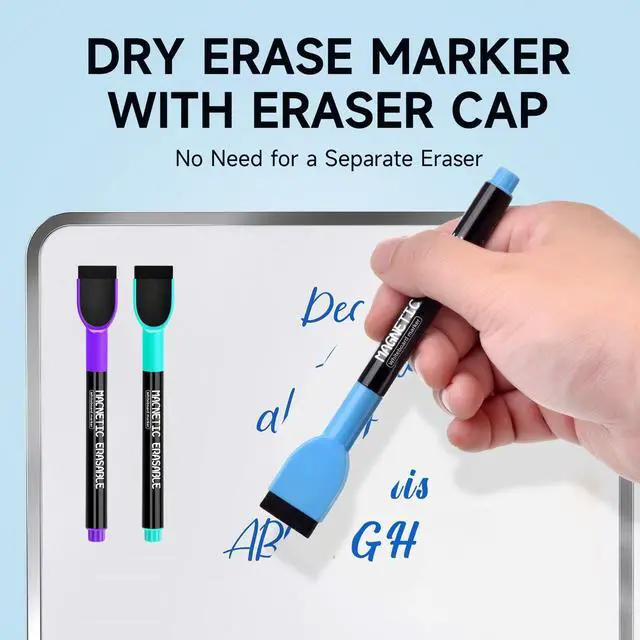 Alt view image 5 of 7 - Magnetic Dry Erase Markers Fine Tip - 12 Colors Whiteboard Markers with Eraser Cap, Low Odor Thin Dry Erase Markers for Office Professional Use, Work On White board & Calendar