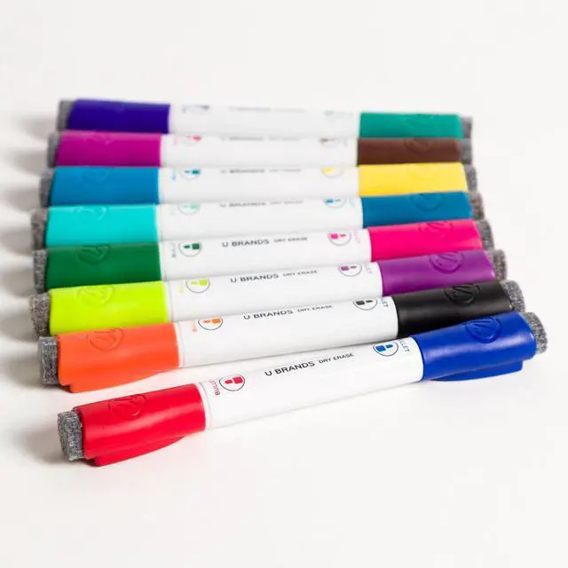 Alt view image 3 of 4 - Fine Tip Dry Erase Markers with Eraser, Magnetic Double Ended Whiteboard Markers, Low Odor, Assorted Bright Colors, Set of 8