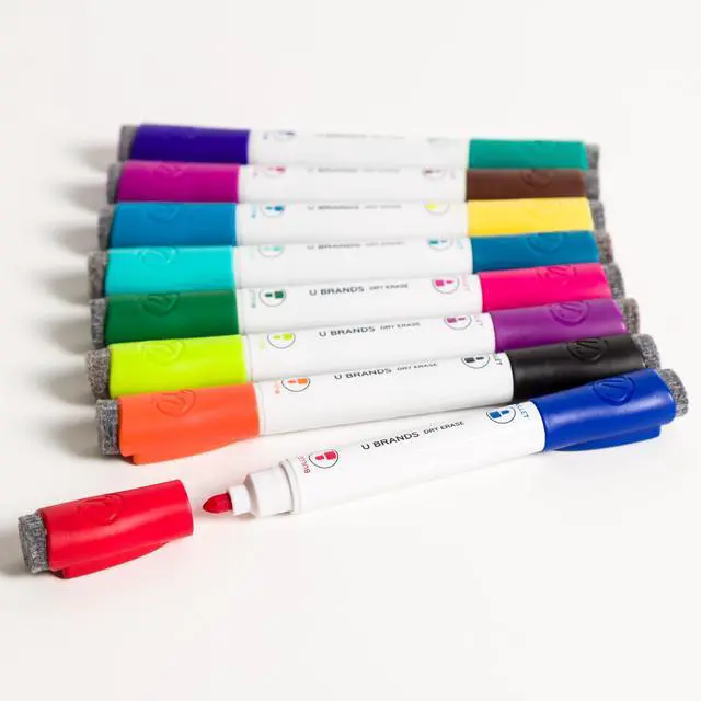 Alt view image 4 of 4 - Fine Tip Dry Erase Markers with Eraser, Magnetic Double Ended Whiteboard Markers, Low Odor, Assorted Bright Colors, Set of 8